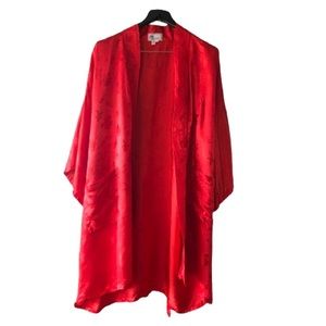 Vintage 100% Pure Silk ESMERed Robe Printed Floral Midi Kimono Belted SZ L